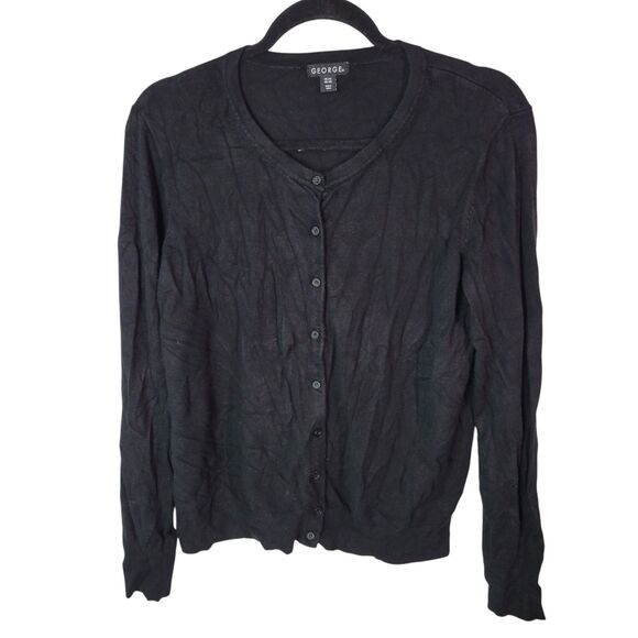 George Womens Sz XL Black Solid Long Sleeve Button Down Cardigan - Picture 1 of 12